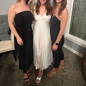 Abercrombie & Fitch Satin Pleated Cutout Maxi Dress in White